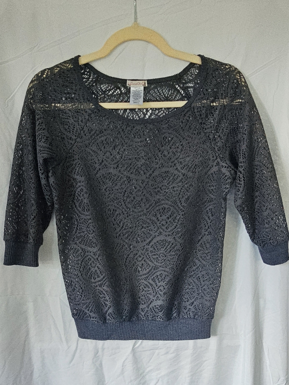 Lace Short Sleeve Top - Charcoal Gray | Size Small